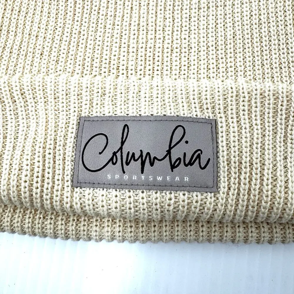 Columbia Lost Lager Recycled Beanie Cursive Patch Chalk White NWT OSFM